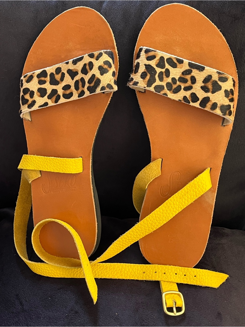 Sseko Leopard Print & Yellow Strap Leather Sandals